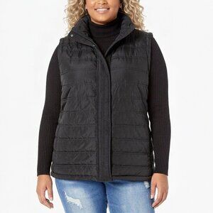 Calvin Klein Plus Size 1X Black Quilted Puffer Vest Funnel Neck Zipper Pockets